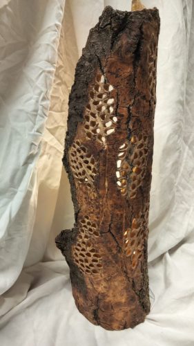 Sève d'or . Motifs de feuilles sur écorce d'arbre et sève d'or à l'intérieur.